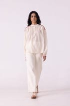 Smith Off White Handwoven Denim Pants view 8