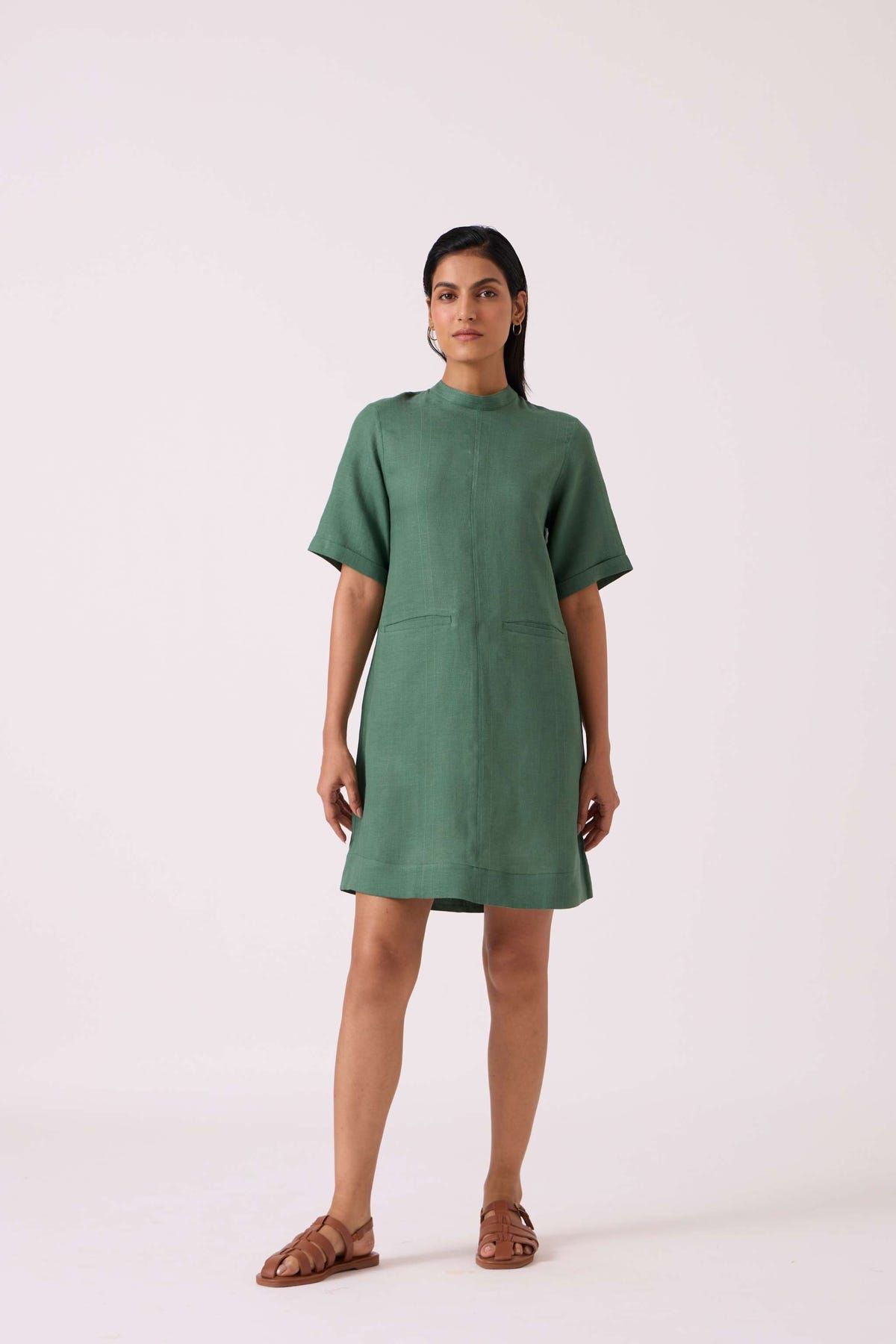 Tula Green Linen Shift Dress - image 3
