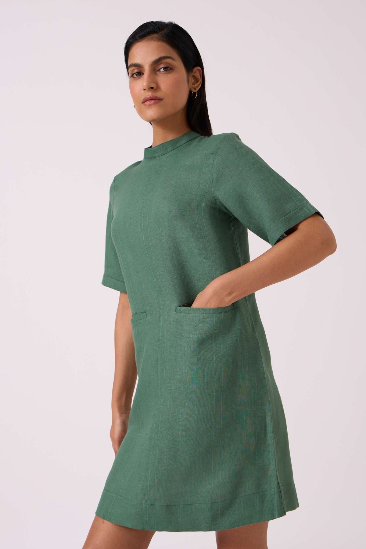 Tula Green Linen Shift Dress - image 10