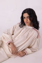 Sveta Off White Handwoven Top view 1