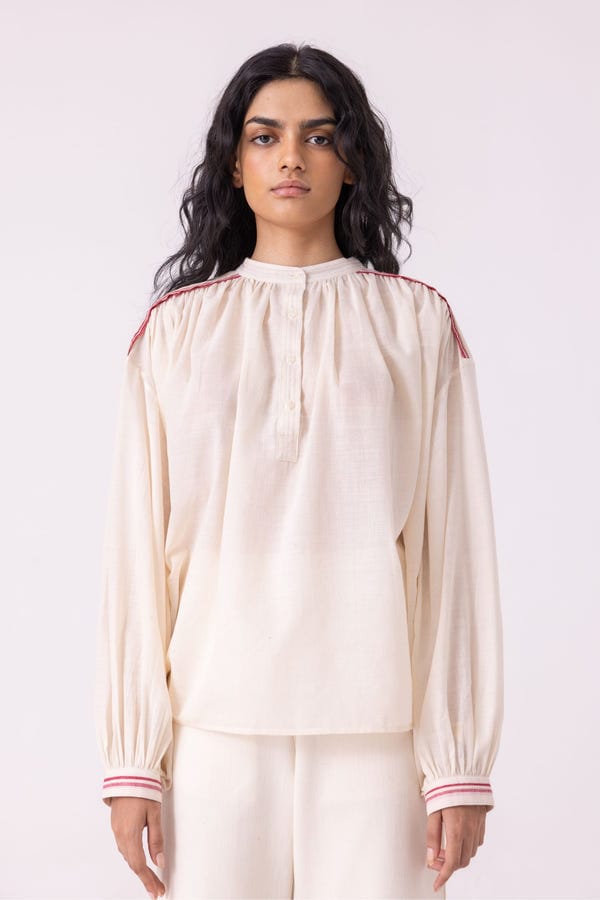 The Summer House — Sveta Off White Handwoven Top