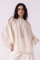 Sveta Off White Handwoven Top view 3