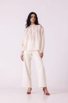 Sveta Off White Handwoven Top view 4