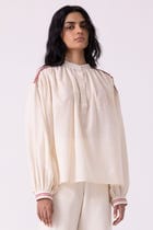Sveta Off White Handwoven Top view 5
