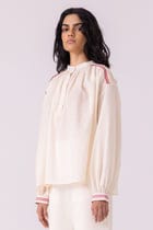 Sveta Off White Handwoven Top view 6