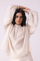 Sveta Off White Handwoven Top view 10