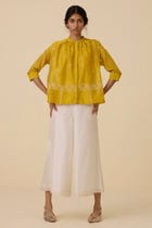 Sabeen Yellow Embroidered Top view 10