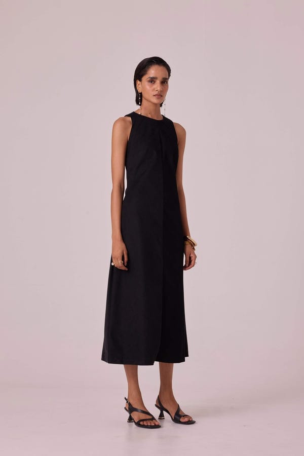 The Summer House — Sofia Black Needlecord Midi Dress