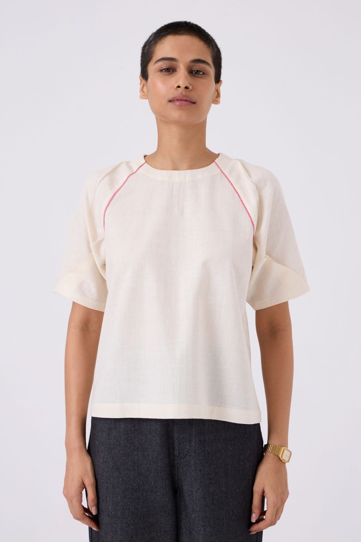 Loto Ivory Khadi Top With Statement Sleeve - image 1