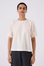 Loto Ivory Khadi Top With Statement Sleeve view 1
