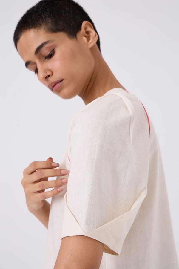 The Summer House — Loto Ivory Khadi Top With Statement Sleeve