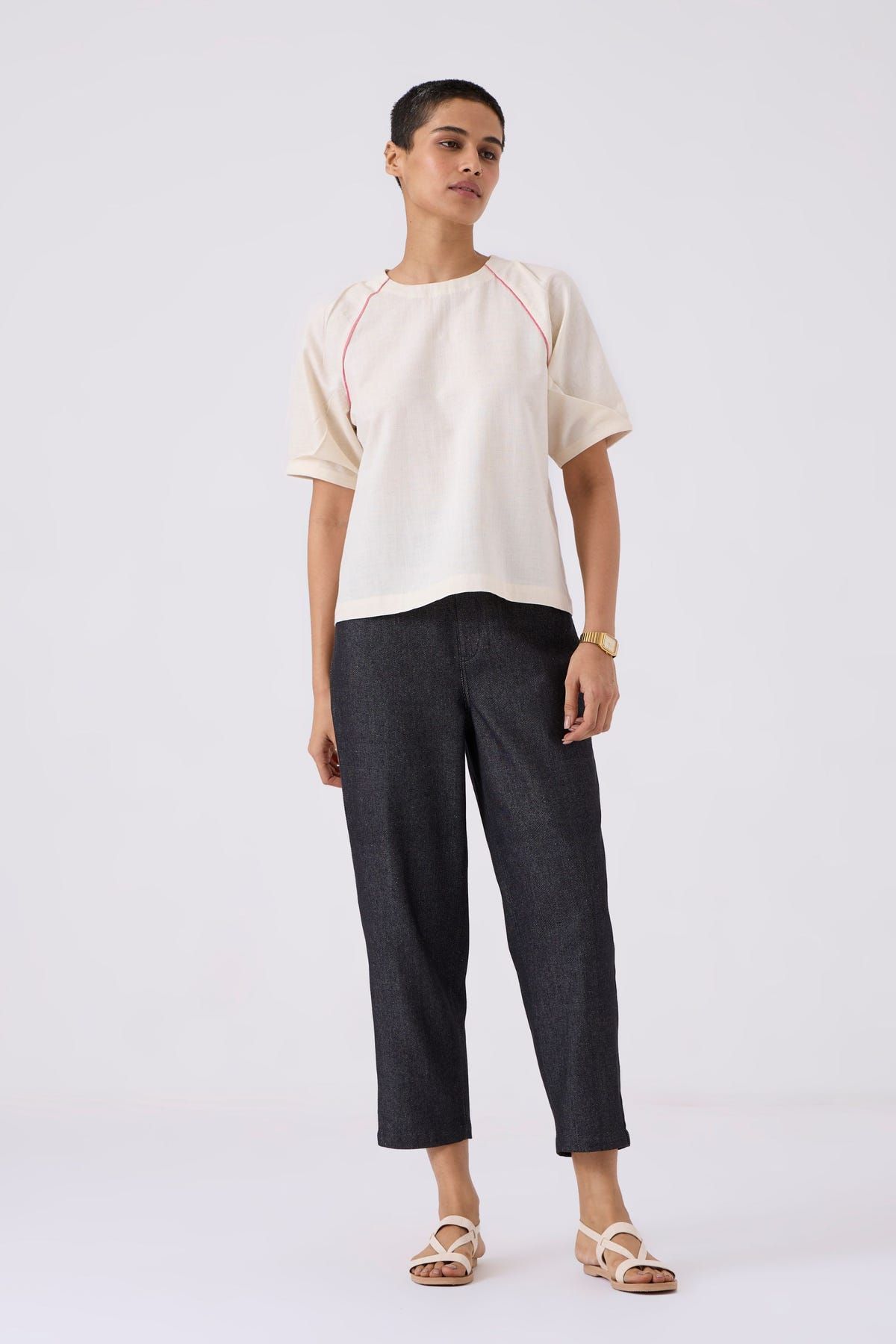 Loto Ivory Khadi Top With Statement Sleeve - image 4
