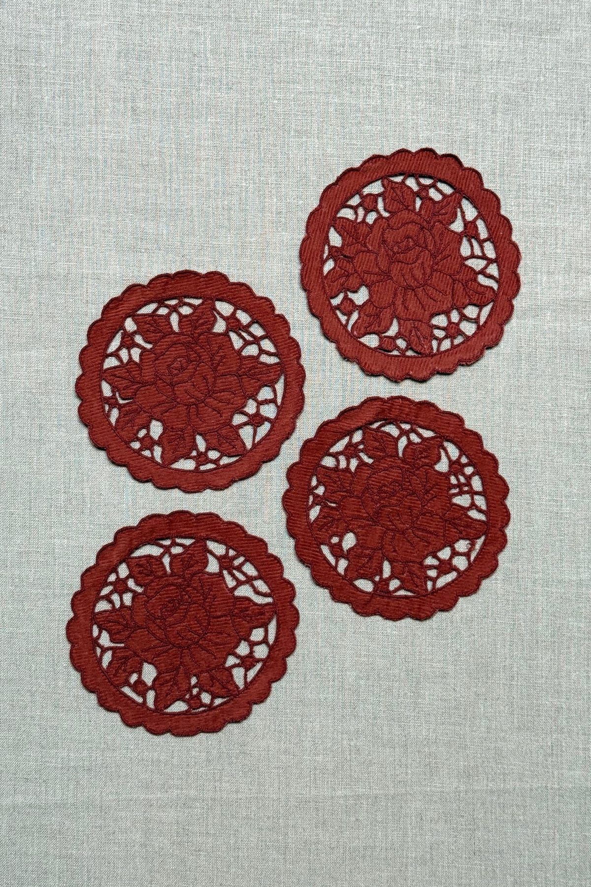 Maroon Cutwork Corduroy Coasters - Set of 2 - image 5