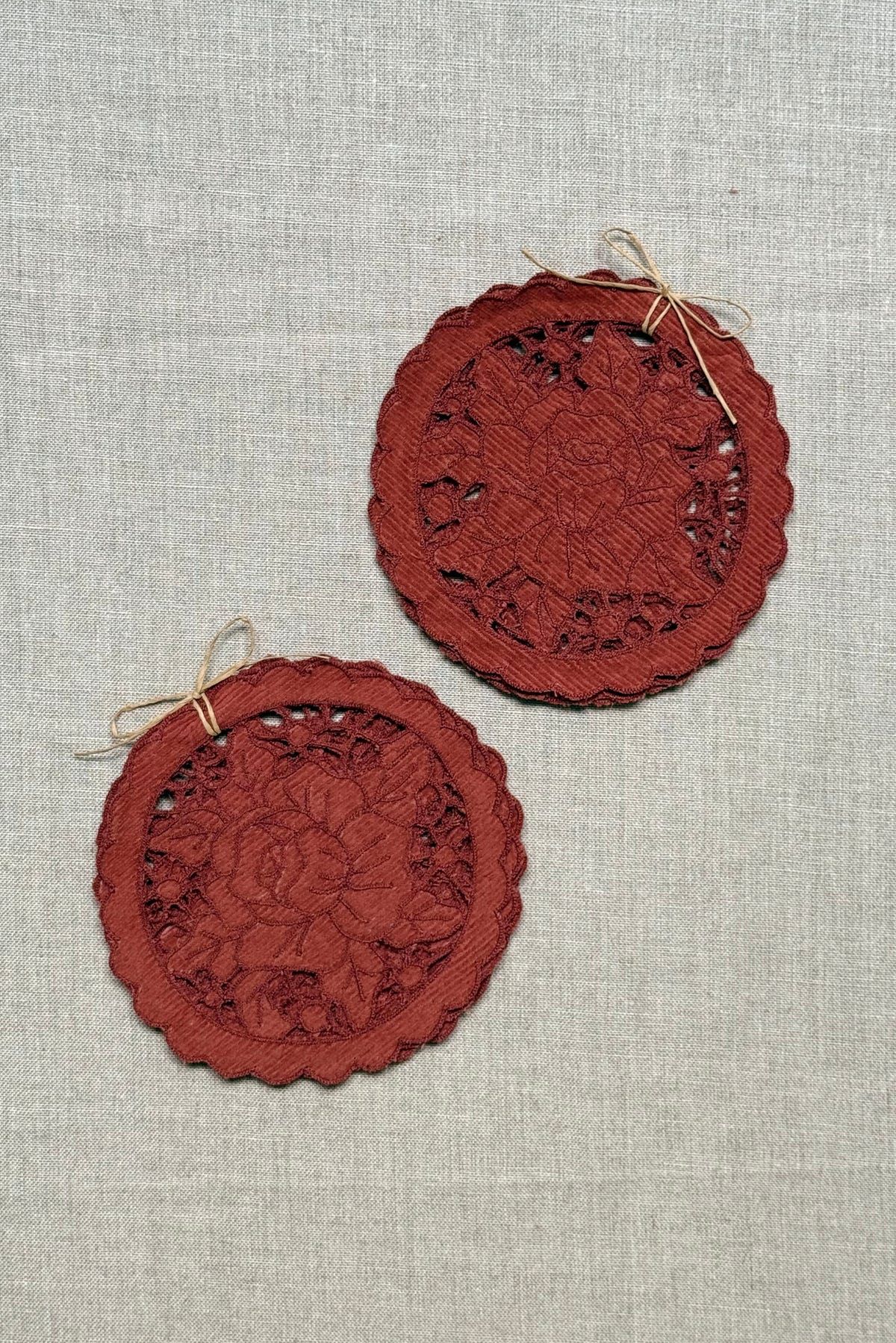 Maroon Cutwork Corduroy Coasters - Set of 2 - image 10