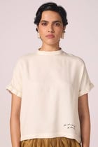 Rayya Off White Silk Top view 1