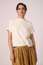 Rayya Off White Silk Top view 6