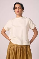 Rayya Off White Silk Top view 7