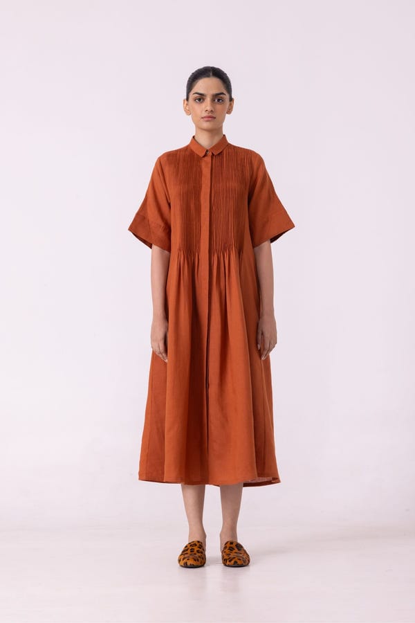 The Summer House — Minerva Rust Linen Shirt Dress
