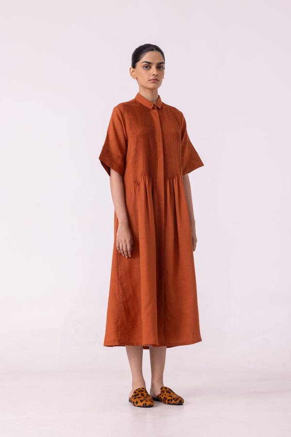 The Summer House — Minerva Rust Linen Shirt Dress