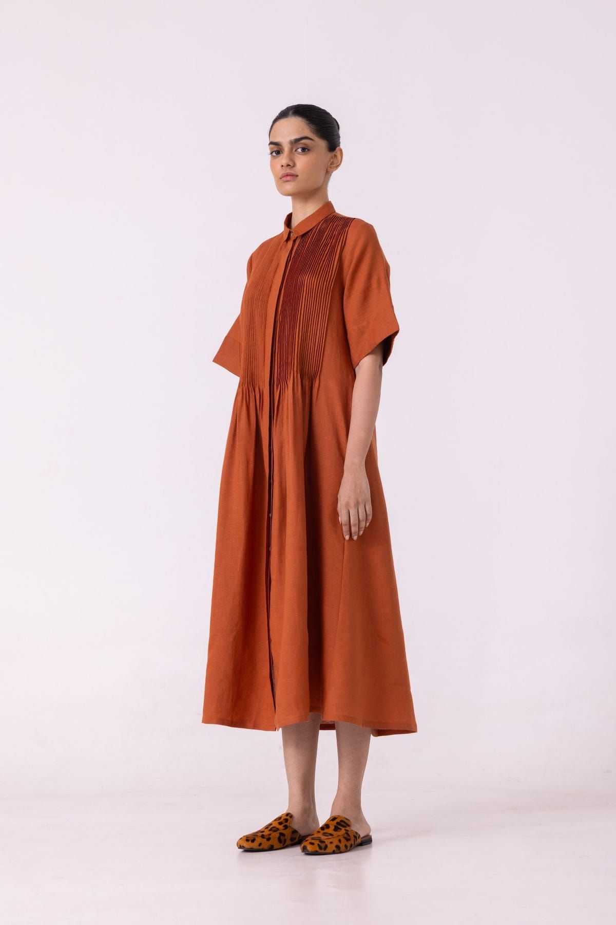 Minerva Rust Linen Shirt Dress - image 3