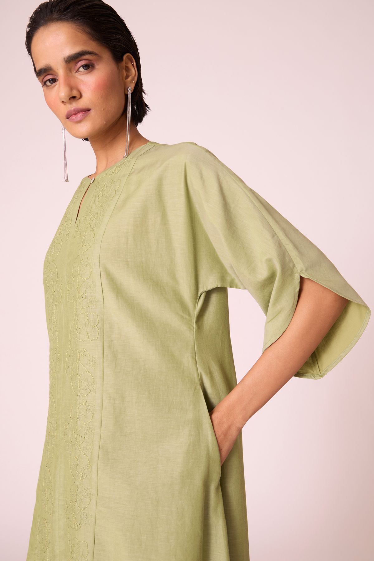 Volya Green Embroidered Dress - image 11