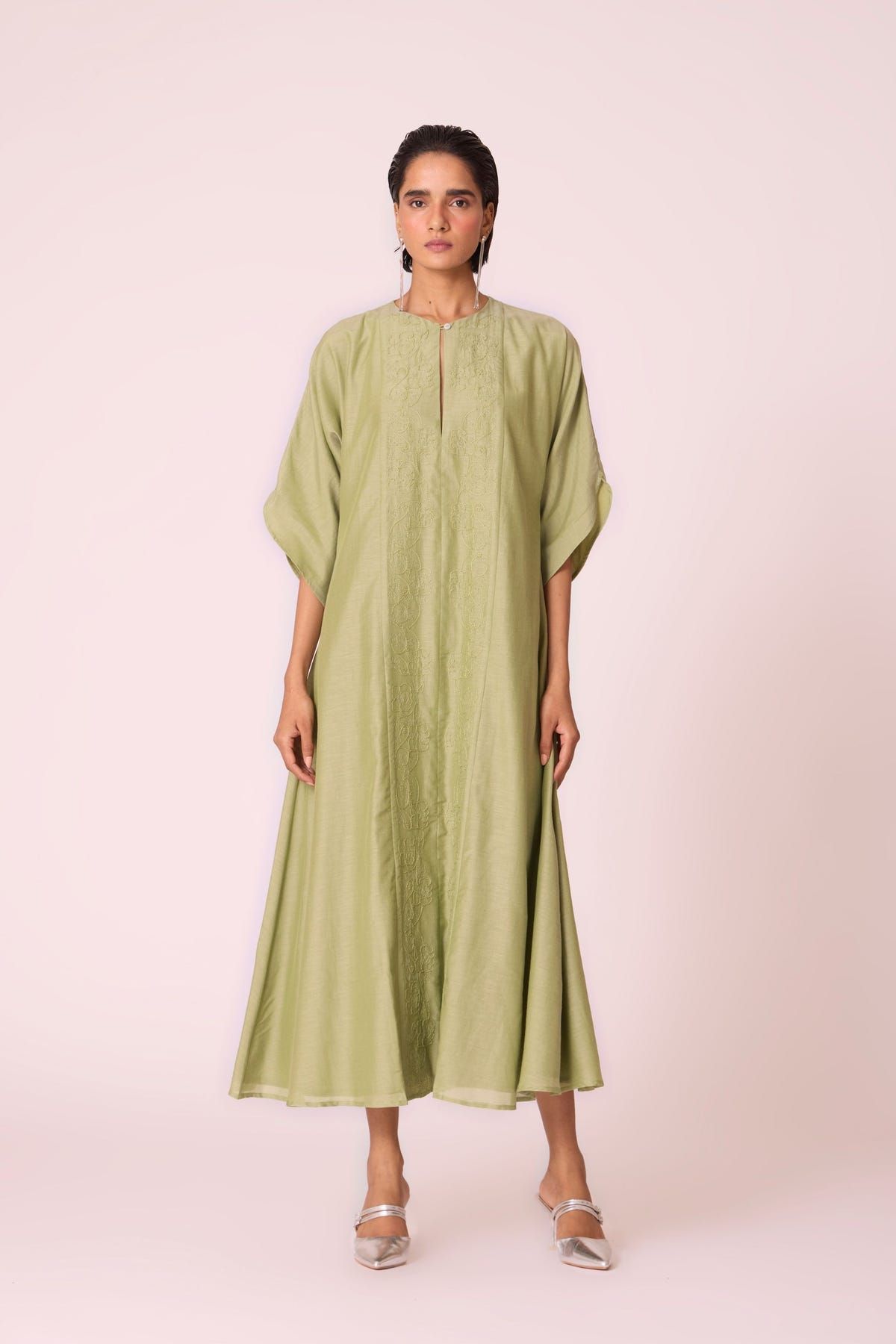 Volya Green Embroidered Dress - image 4