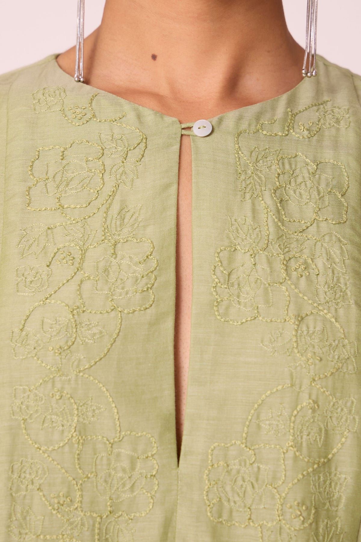 Volya Green Embroidered Dress - image 7