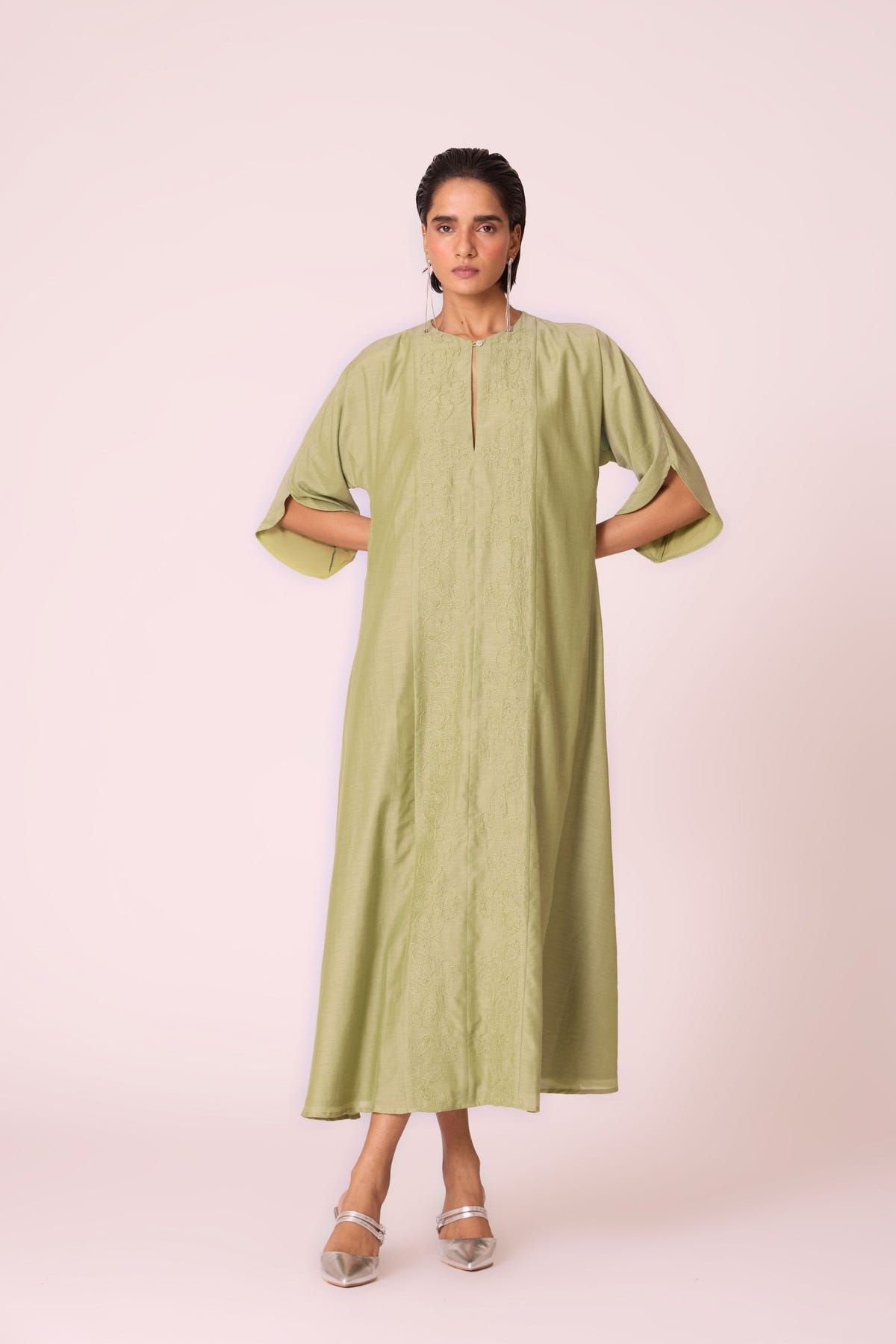 Volya Green Embroidered Dress - image 9