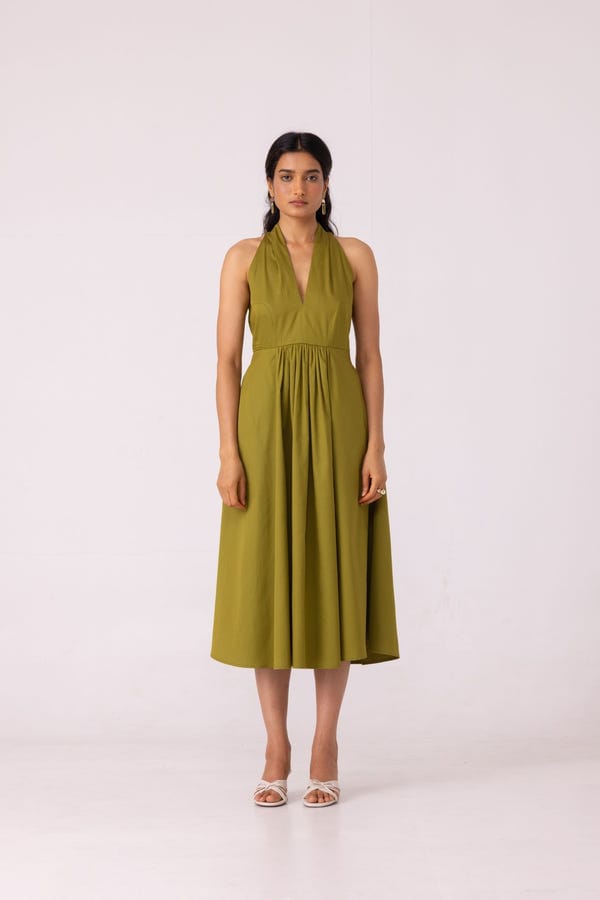 The Summer House — Daisy Green Halter Maxi Dress
