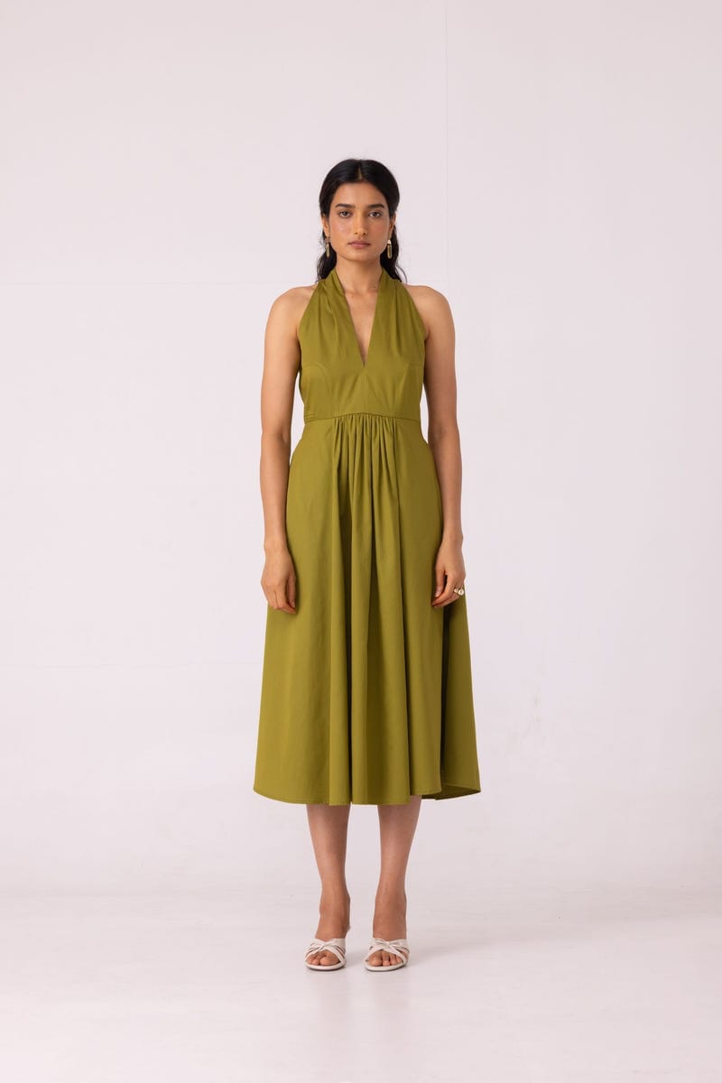 Daisy Green Halter Maxi Dress