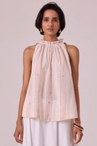 Kocho Red Striped Handwoven Top view 2