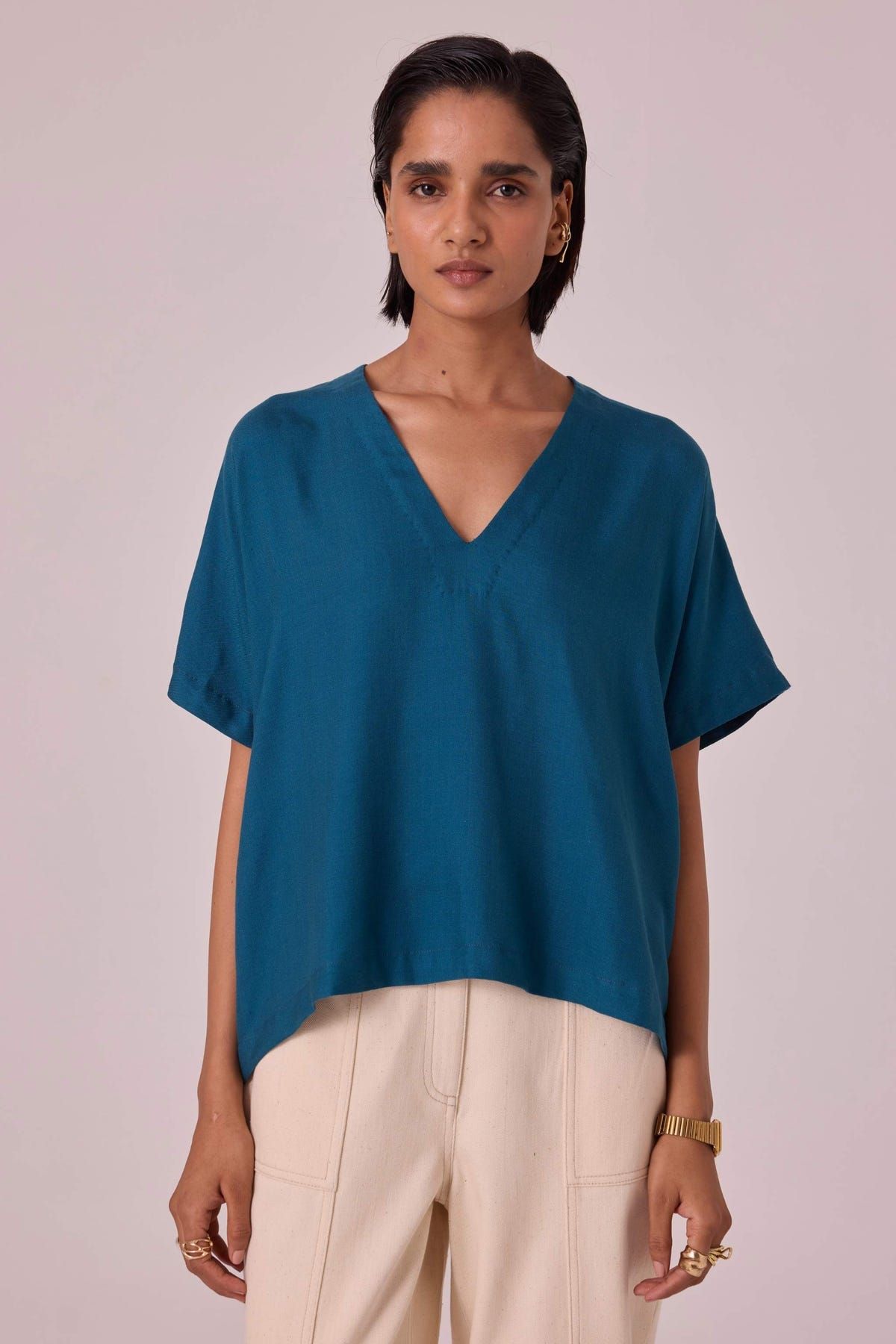 Rue Blue Silk Top - image 1