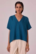 Rue Blue Silk Top view 1