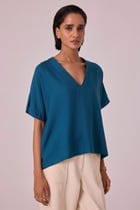 Rue Blue Silk Top view 2