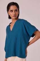 Rue Blue Silk Top view 5