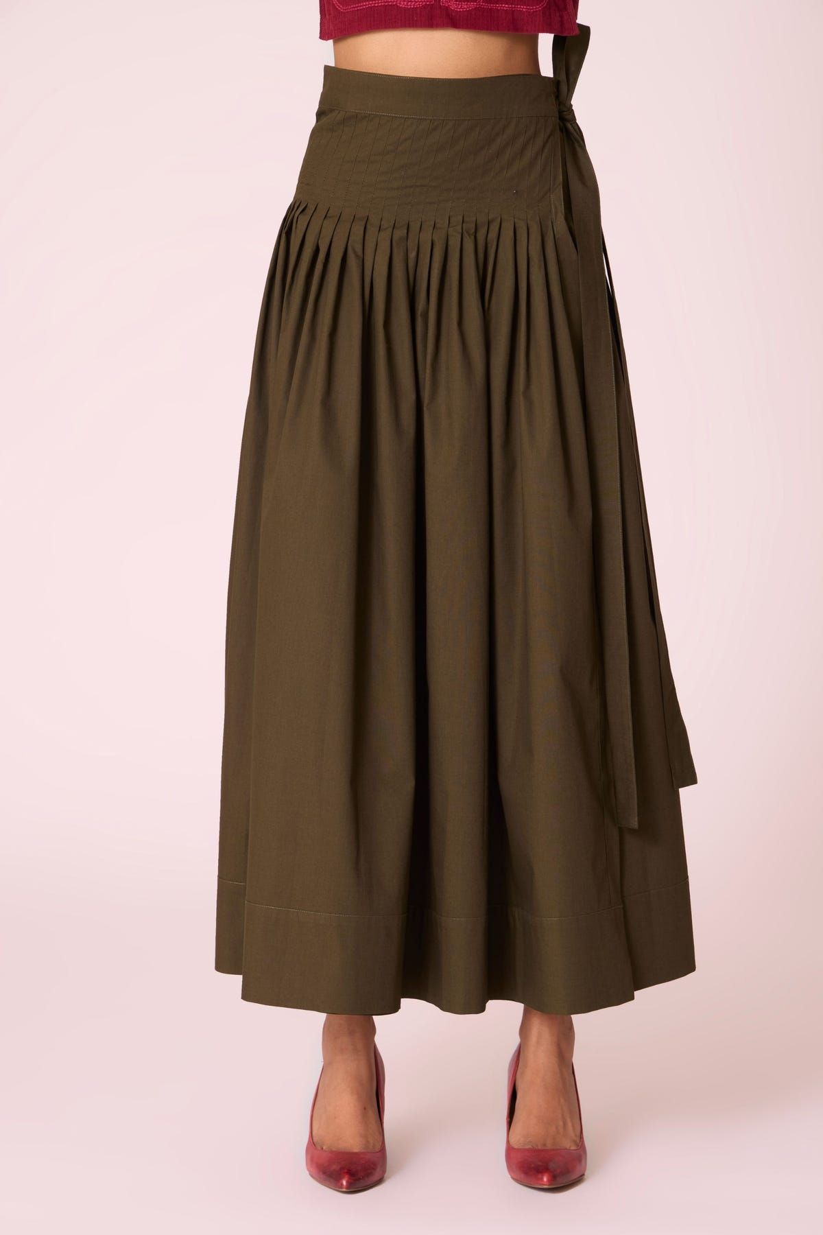 Tereza Green Pleated Wrap Skirt - image 2