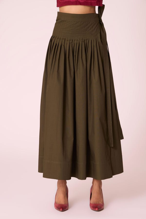 The Summer House — Tereza Green Pleated Wrap Skirt