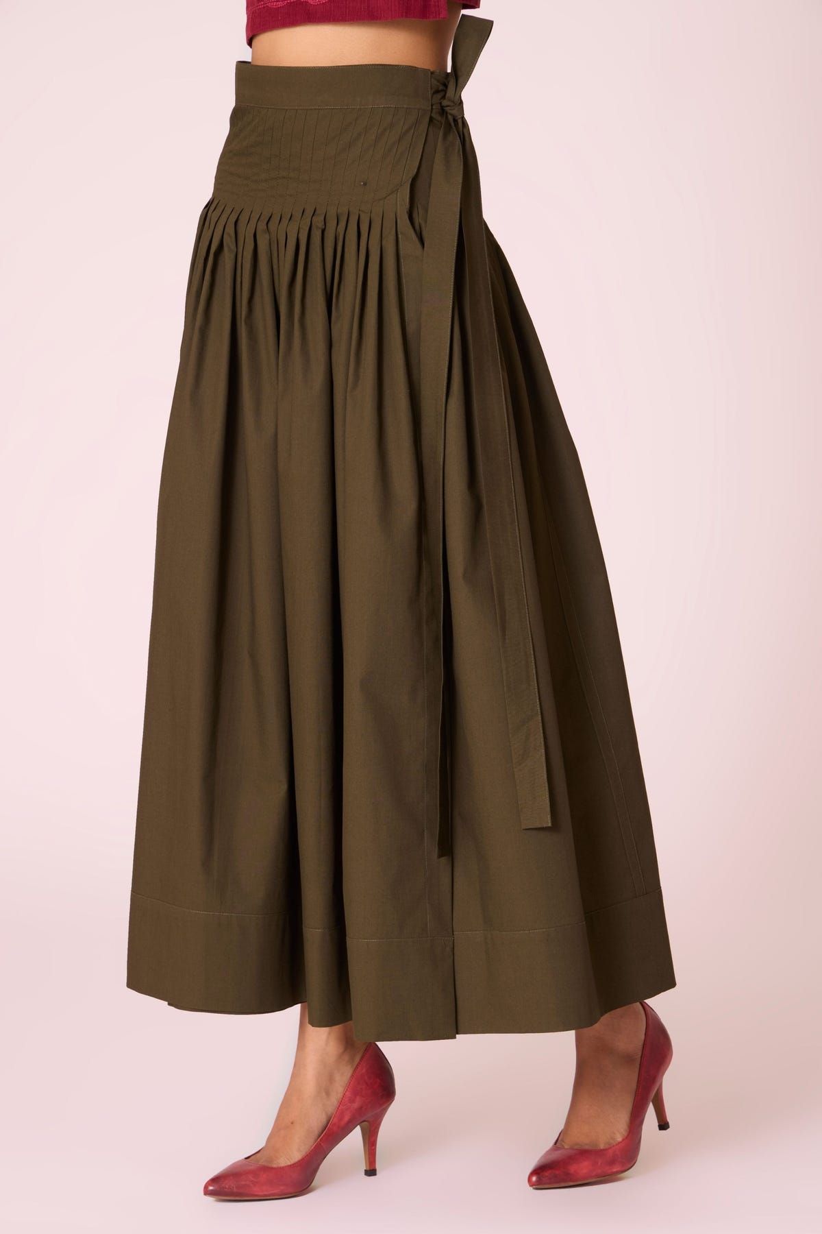 Tereza Green Pleated Wrap Skirt - image 3