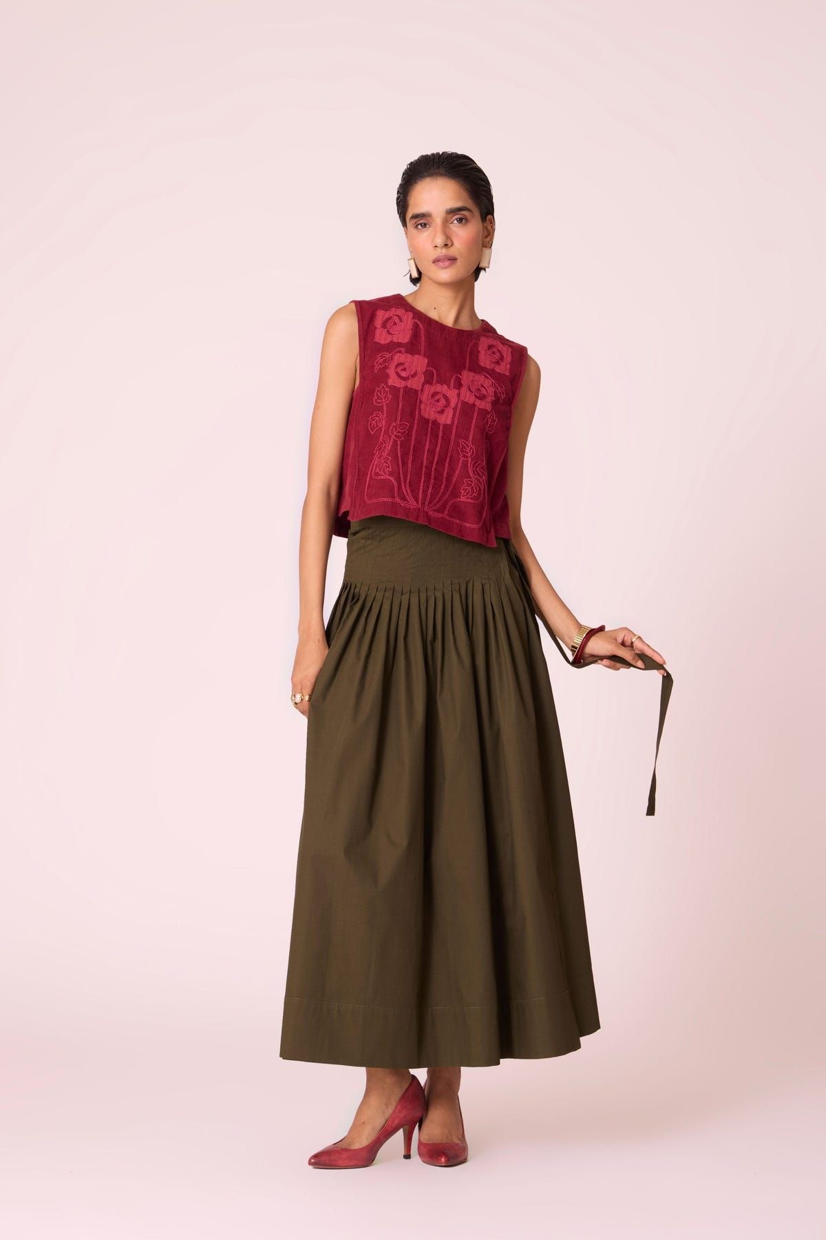 Tereza Green Pleated Wrap Skirt - image 4