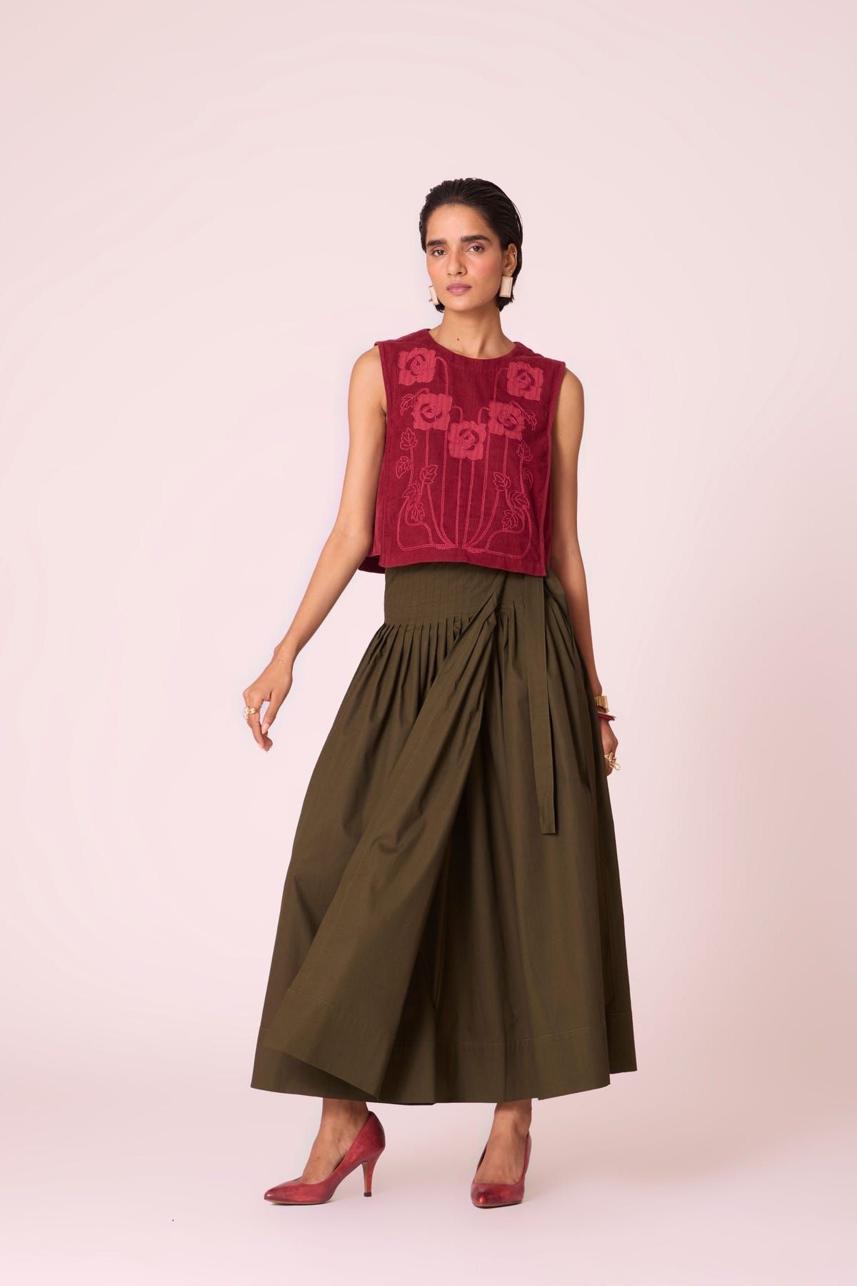 Tereza Green Pleated Wrap Skirt - image 6