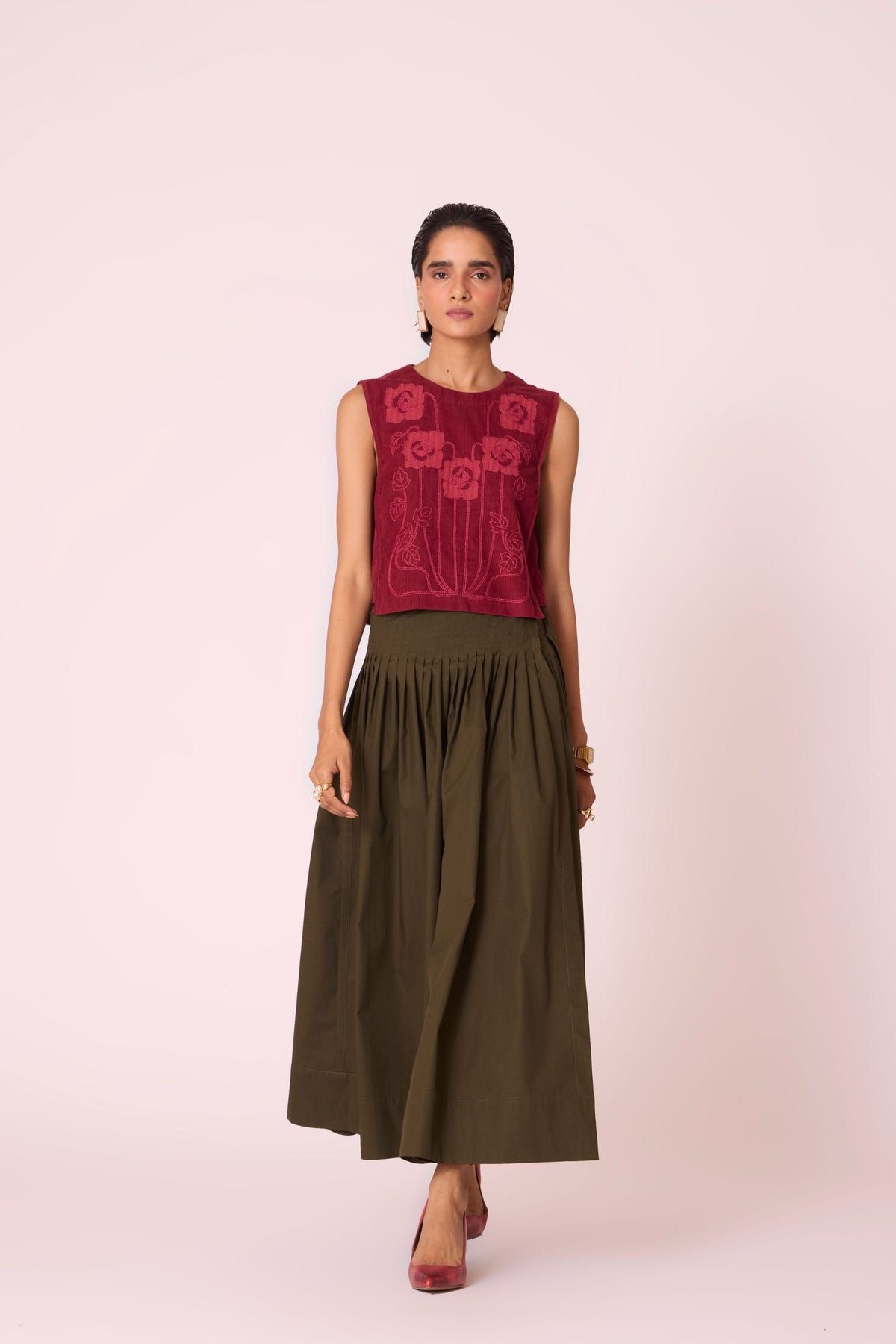 Tereza Green Pleated Wrap Skirt - image 7