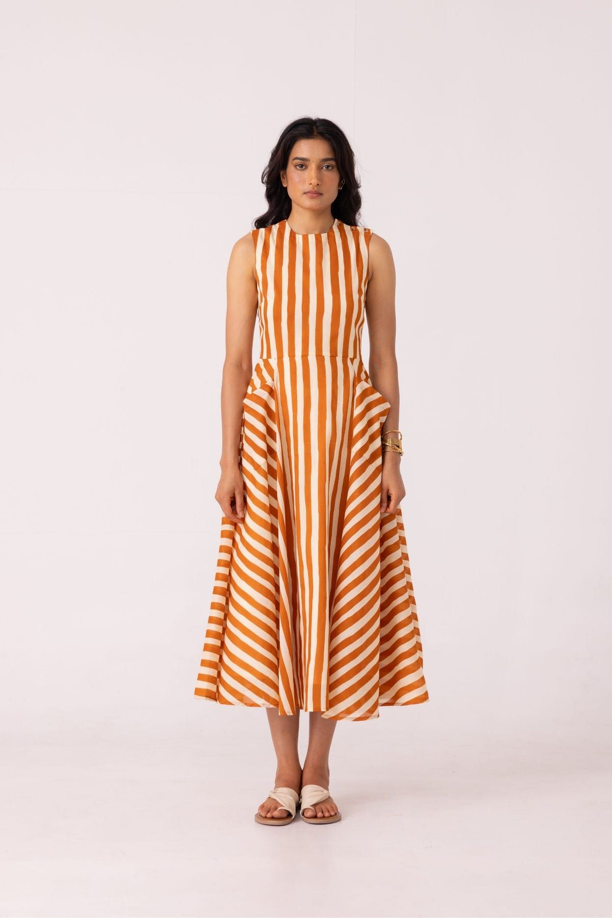 Valentino Rust Striped Midi Dress - image 1