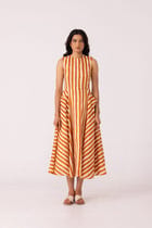 Valentino Rust Striped Midi Dress view 1