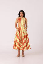 Valentino Rust Striped Midi Dress view 3