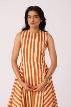 Valentino Rust Striped Midi Dress view 4