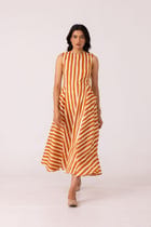 Valentino Rust Striped Midi Dress view 7