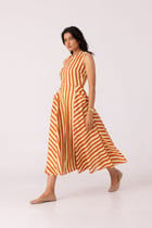 Valentino Rust Striped Midi Dress view 8
