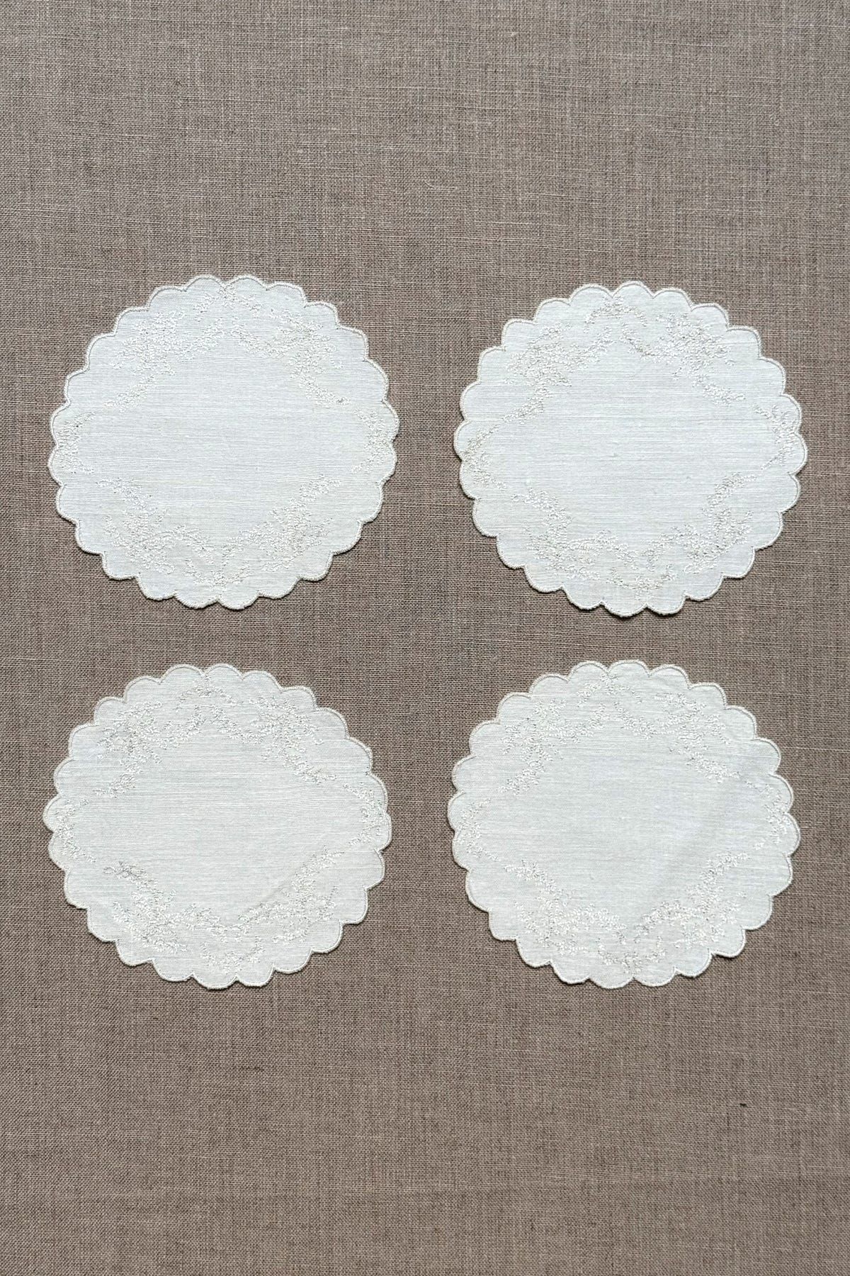 White Floral Embroidered Coasters - Set of 2 - image 3