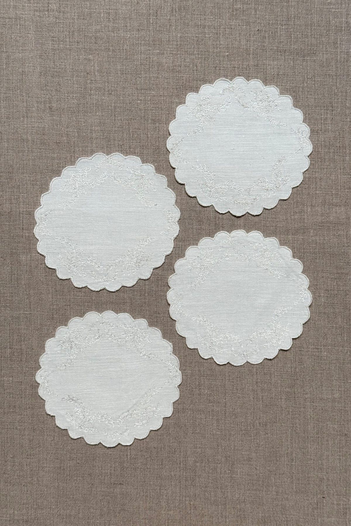 White Floral Embroidered Coasters - Set of 2 - image 5