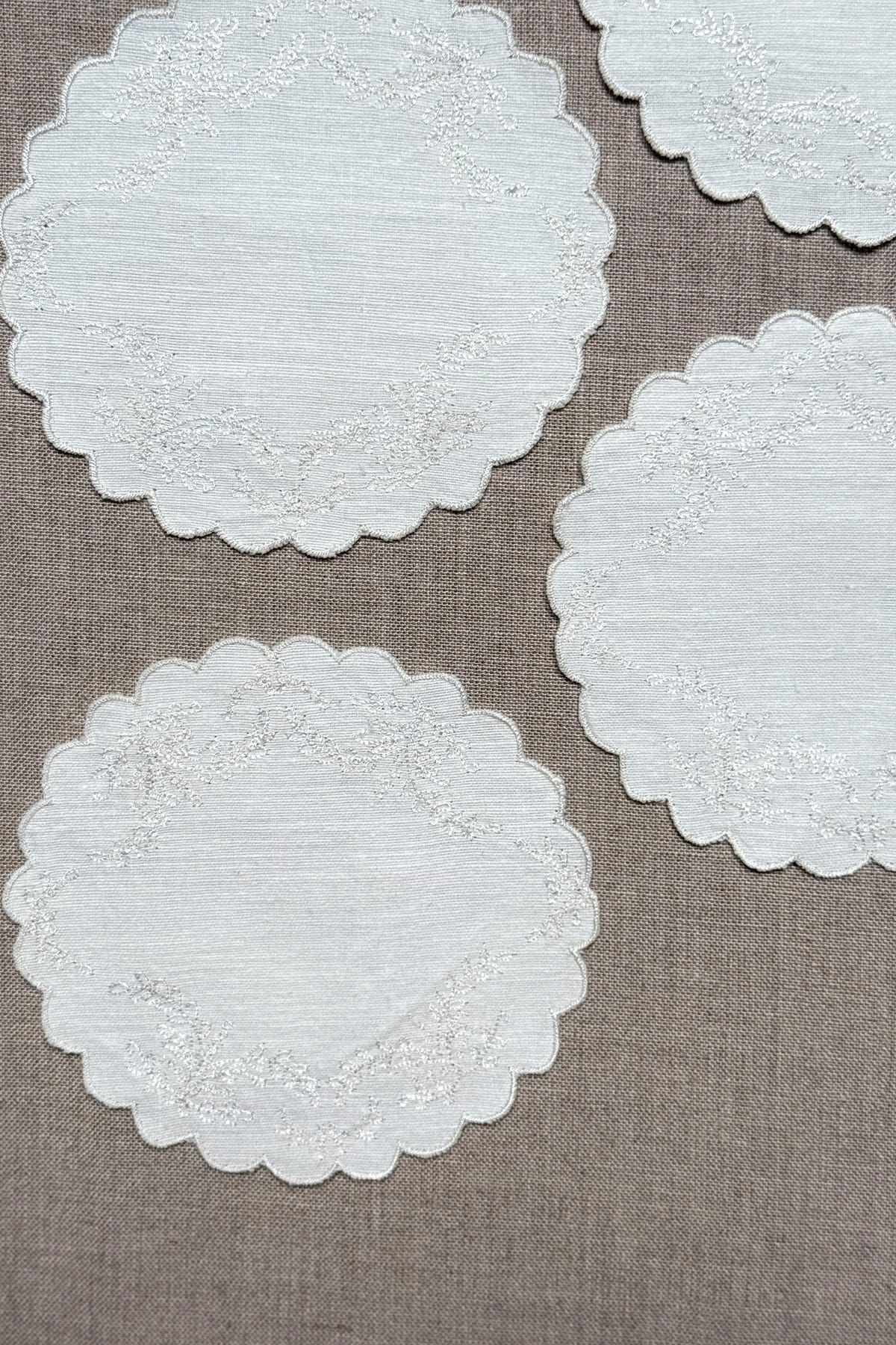 White Floral Embroidered Coasters - Set of 2 - image 6